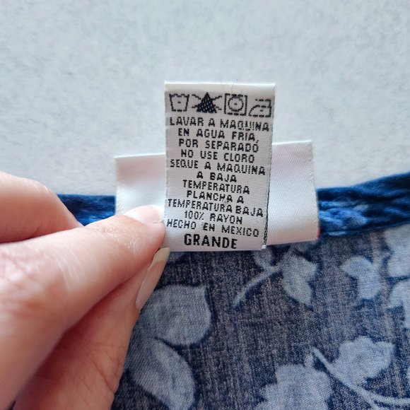 Vintage 90s Faded Glory Blue Floral Rayon Midi Tank Dress Size L - Picture 12 of 16